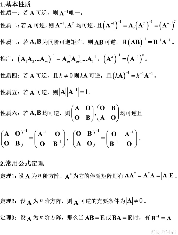 附.线代定理速记